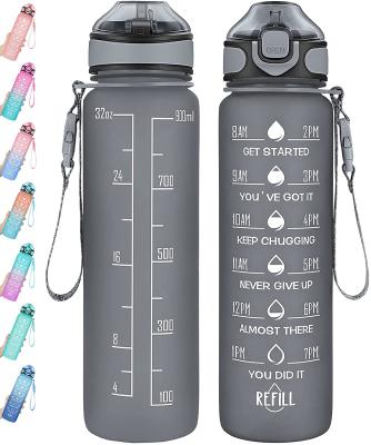 China 32OZ BPA Free Time Viable Tritan Marker Frosted Plastic Water Bottle Motivational Fitness With Straw for sale