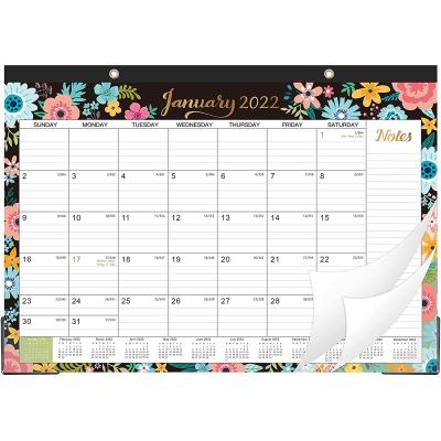 China Custom Printing Wall Calendar 2022 Month Floral Template 12 Page Monthly Weekly Calendar Notes Mandatory Gold Spiral Wall Calendar for sale