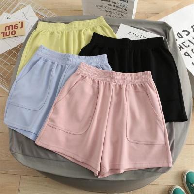 China 2022 Breathable Logo Cotton Women Girls Pockets Solid Color Custom Soft Loose Home Fitness Students Summer Pants Daily Women's Shorts for sale