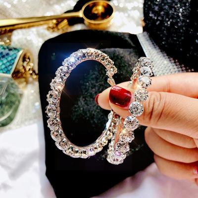 China FASHIONABLE CZ 925 Shiny Crystal Large Circle Hoop Earrings Sterling Silver Huge Rhinestone Diamond Hoop Earring For Women for sale