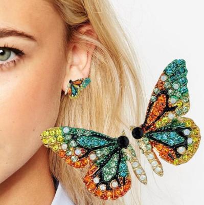 China BOHEMIA 925 Full Crystal Butterfly Stud Earrings Colorful Silver Stud Rhinestone Butterfly Wings Earrings for sale