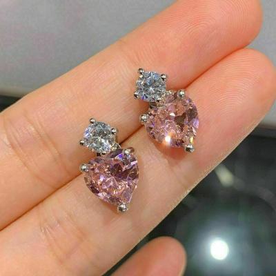 China FASHIONABLE Pink Heart Shape Earrings Rhinestone Bling Love Heart Crystal Stud Earrings For Girl for sale