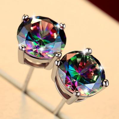 China FASHIONABLE Simple Geometric Square Crystal Gem Stud Earrings Colorful Round Diamond Crystal Stud Earrings S925 style for sale