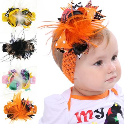 China Cute Halloween Feather Ribbon Baby Bow Headband for sale