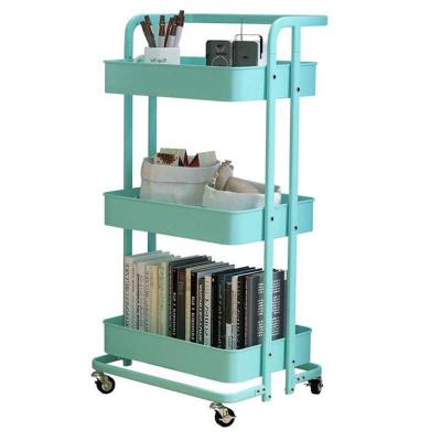 China Metal 3 Tier Mobile Rolling Trolley Removable Storage Kitchen Bathroom Organizer Cart for sale