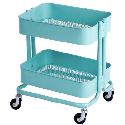 China Metal Home Storage 2-Tier Organizer Rolling Trolley Metal Trolley Craft Utility Cart for sale