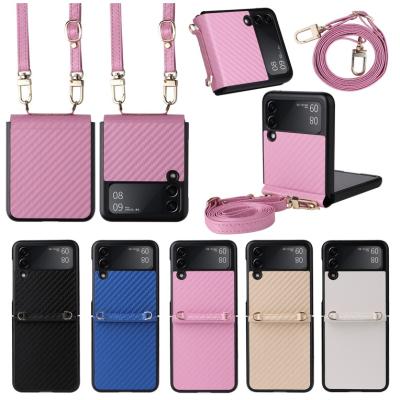 China Shockproof Luxury Pattern Carbon Fiber PU Leather Shockproof Case For Samsung Galaxy Z Flip3 5G for sale