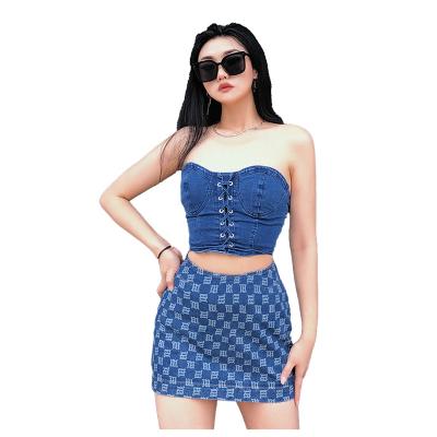 China 9717 Women's QUICK DRY tube tank top hollow back tops fashion clothes out of the blue jeans women's full wrap summer jeans corset for sale