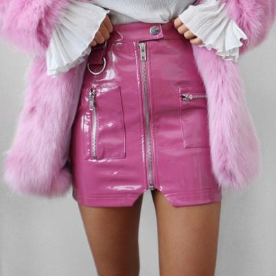 China Viable Women Skirt 2020 Fall New Fashon Sexy Leather Split Zipper High Waist Fencil Slim Line One For Girls Mini Sexy Skirts for sale