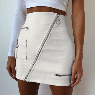 China Viable Fashion Ring Zipper Pencil Solid PU Skirts Women's New High Waist Leather Casual Mini Skirt Sexy Pocket 2020 for sale