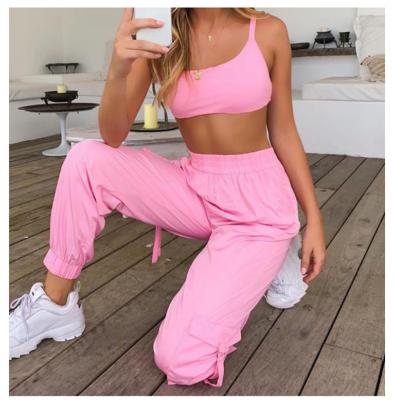 China Women Viable Short Tracksuits Simple Solid Color Outfit Clothing Cotton Plus Size Fashionable Corset Jogging Pants Two Piece Set for sale