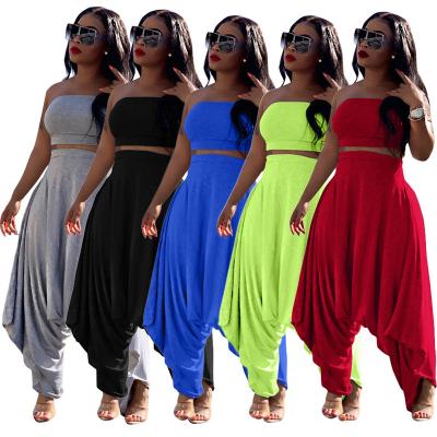 China Viable 2021 solid color tube top ankle gathered sexy harem pants summer ladies streetwear 2 piece set women pants for sale