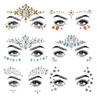 China Festival Face Glitter Crystals Temporary Stickers 6 Pcs Eyes Body Temporary Tattoos for sale