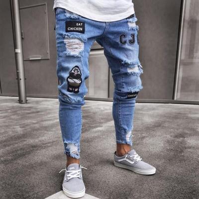 China Breathable Jeans Men Fear Skinny Gold Jeans Fashion Biker Streetwear Distressed Ripped Denim Pencil Style Slim Mens Clothes for sale