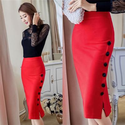 China Latest Office Lady Pencil Long Skirts Elegant Formal Women Plus Size Red Skirts for sale