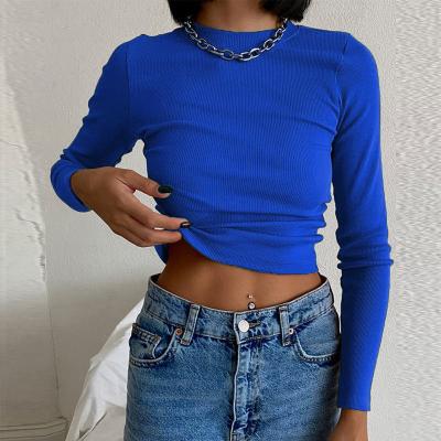 China Anti-pilling 2022 custom women blouse ladies casual fashion basic plain shirts knit crop ribbed tops for sale