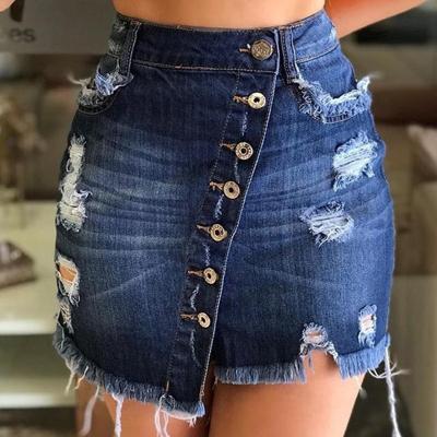 China High waist skirt button bag hip jeans bust skirt other new style foreign trade women jeans ladies skinny cowboy short skirt for sale