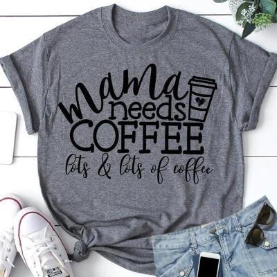 China Anti-Wrinkle Summer Short Sleeve O Neck Stitches S-5XL Casual T-Shirt For Mom Needs Coffee Women Letters Female T-shirt for sale