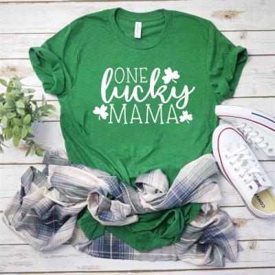 China Anti-pilling New Design St Patricks Day Women Short Sleeve Lucky Mama Print Green Womens Casual Shirts and Tops for sale