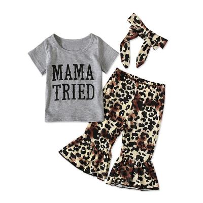 China The other RTS kids girl boutique outfits toddler girl outfits MOM TRIED leopard print bell raglan pants set for sale