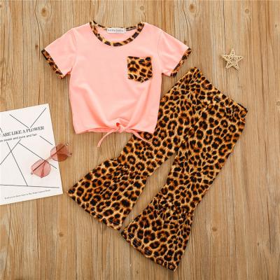 China Casual Toddler Baby Clothes Short Sleeve Tops + Leopard Long Panty Outfits Sets Little Girls Clothing Baby Summer Outfits for sale