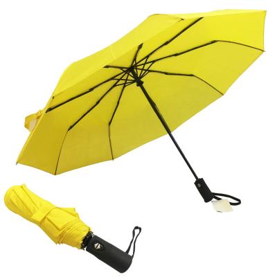 China 2021 21 Inch 3 Folding Dry Portable Windproof Yellow Umbrella Instantly Windproof for sale