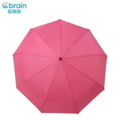 China Portable Compact Windproof Umbrella Fully Automatic Opening 3 Folds Windproof Umbrella Pink for sale