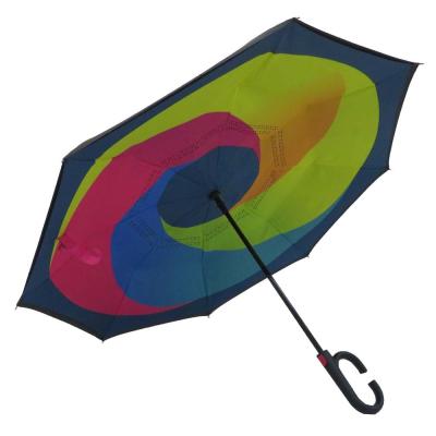 China Windproof Manual Double Layer Open Umbrella For Children C Hook Handle Reverse Umbrella for sale