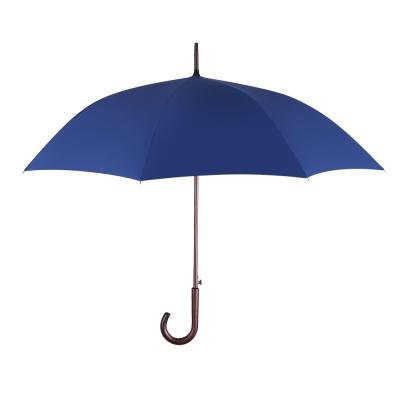 China Minimalist Waterproof Wooden Handle Blue Straight Umbrella For Man for sale