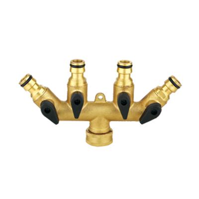 China Industrial High Quality Brass Manifold 4 Way Garden Water Faucet Connector Water Pipe Splitter for sale