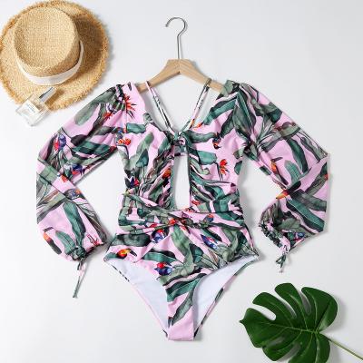 China Plus Size 2022 New European and American Sexy One-Piece Printed Women Bikini Swimwear Set Long Sleeve Swimsuit Women Bathing Suit for sale