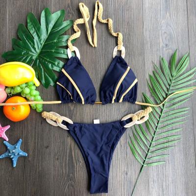 China European and American new solid color swimwear 2022 border breathable strap bikini sexy swimsuit for sale