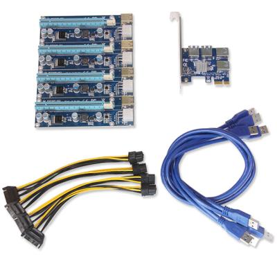 China Hot Sales 1X EUX104 PCIe 1 to 4 PCI Express 16X Card Riser 4 PCIe Slot External PCIe 1 Card PCI-E to 4port USB 3.0 Adapter Card 12.9*4.4*1.2 for sale