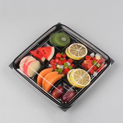 China Eco - Friendly Disposable Disposable 2 3 Multiple Salad Container 4 Compartment Fruit Packing Box With Clear Lid for sale