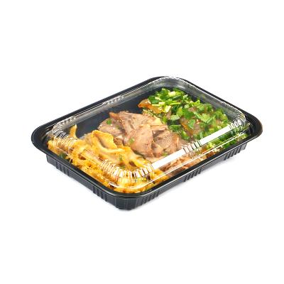 China Eco-friendly Disposable Black Container Blister Box Deli Meat Takeout Tray Cooked Food With Clear Lid for sale