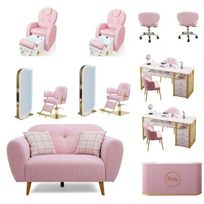 China Traditional beauty pink salon chairs salon furniture and modern gold salon chair manicure/pedicure/pedicure chairs pink for sale