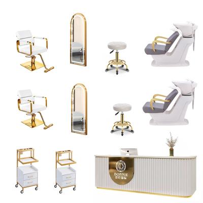 China Traditional Salon Furniture Antique Feng sheng Barber Chair Shampoo Chair Hairdressing Styling Chair Beauty Equipment White Set for sale