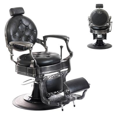 China Traditional Barber Equipment Black Barber Chair Furniture Antique Style Salon Products Barber Shop for sale