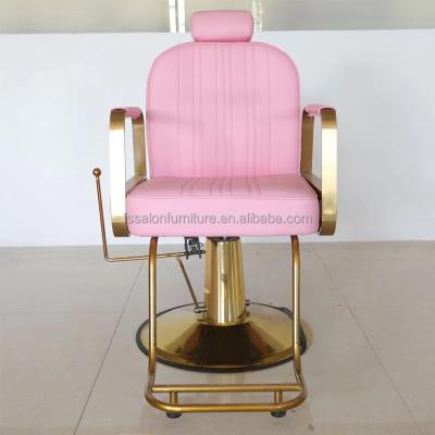 China Hot Sale New Design Rose Gold Barber Chair Furniture Gold Basic Traditional Hairdresser Hydraulic Reclining Salon Chair for sale