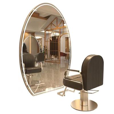 China Modern Simple Side Luxury Light Furniture Barber Station Mirror Station Floor LED Mirror Cabinet Hair Beauty Salon Furniture for sale