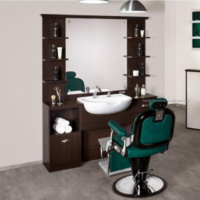 China Factory direct sale factory direct sale hairdresser stations modern salon furniture single side mirror station with washing units for sale