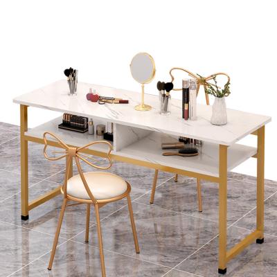 China Modern luxurious marble top nail art table manicure table and chair nail tech table rose salon furniture set for sale