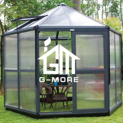 China Multifunctional Greenhouse G-MORE Heavy Duty Hexagon Greenhouse / 10'x10'x10' Sunrooms Spa Rooms Outdoor Pavilion 8MM PC for sale