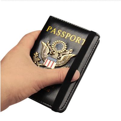 China Fashion 2021 Fashion 3D Passport Cover Alloy RFID Tag Blocking Passport Holder Elastic Band Travel PU Leather Passport Holder for sale