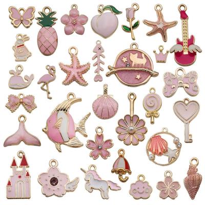 China Fashionable Jewelry Findings 31pcs/pk Shape Pink DIY Charm Accessories Plating Mix Drip Metal Alloy For Jewelry Charm Pendant Accessories for sale