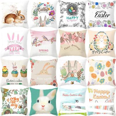 China Portable 45*45cm Mix 40 Patterns Custom Bunny Egg Polyester Peach Skin Pillow Case Sofa Cover Amazon Easter Pillow Cover Cushion Cover for sale