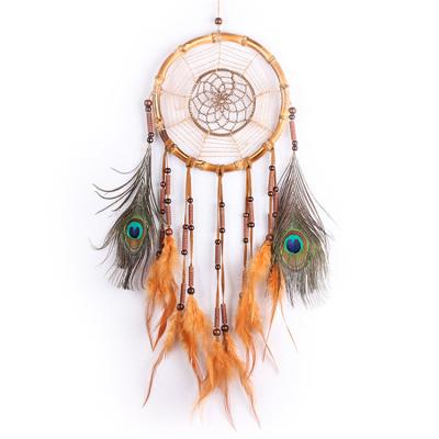 China 2020 Dream Catcher Large Circle 18cm Bamboo Dream Catcher With Peacock Feather In Natural Crafts Home Decoration for sale