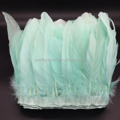 China Decorations Mint Green Wholesale Goose Feather Trimming With Satin Ribbon Band for sale