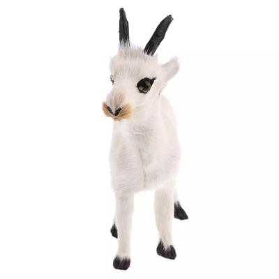 China Handmade Realistic Faux Goat Fur Stance Animal Model Goat Figures Home Decoration for sale