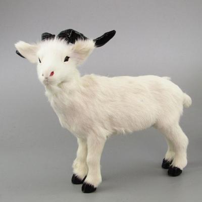 China Handmade Real White Fur Sheep Handmade Prop White Goat Ornament Stage Layout Farm Goat Decoration Model Gift for sale